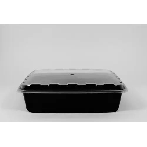 Take-Out Container Base & Lid Combo With Dome Lid 48 OZ Plastic Black Clear Square - pack of 100 Take-Out Container Base & Lid Combo With Dome Lid 48 OZ Plastic Black Clear Square - pack of 100